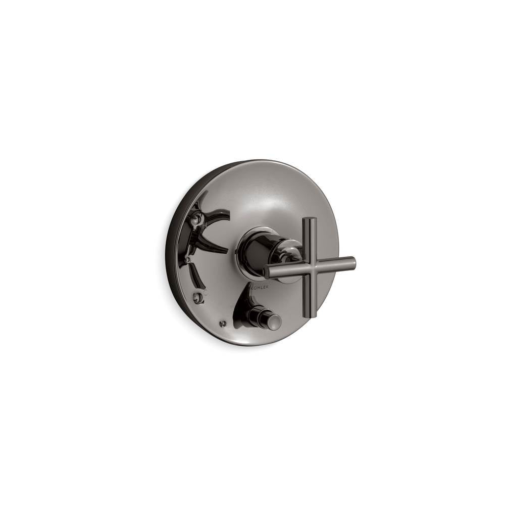 Purist  Rite-Temp  valve trim with push-button diverter and cross handle