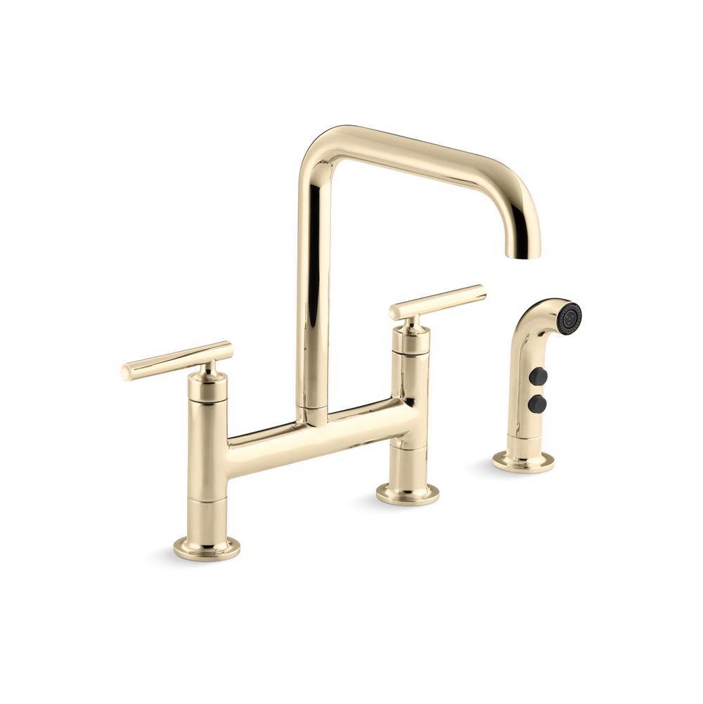 Purist  Two-hole bridge kitchen sink faucet with side sprayer