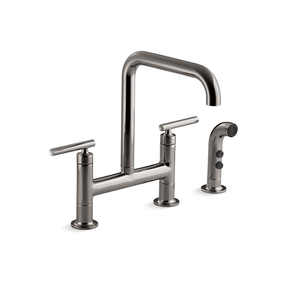 Purist  Two-hole bridge kitchen sink faucet with side sprayer