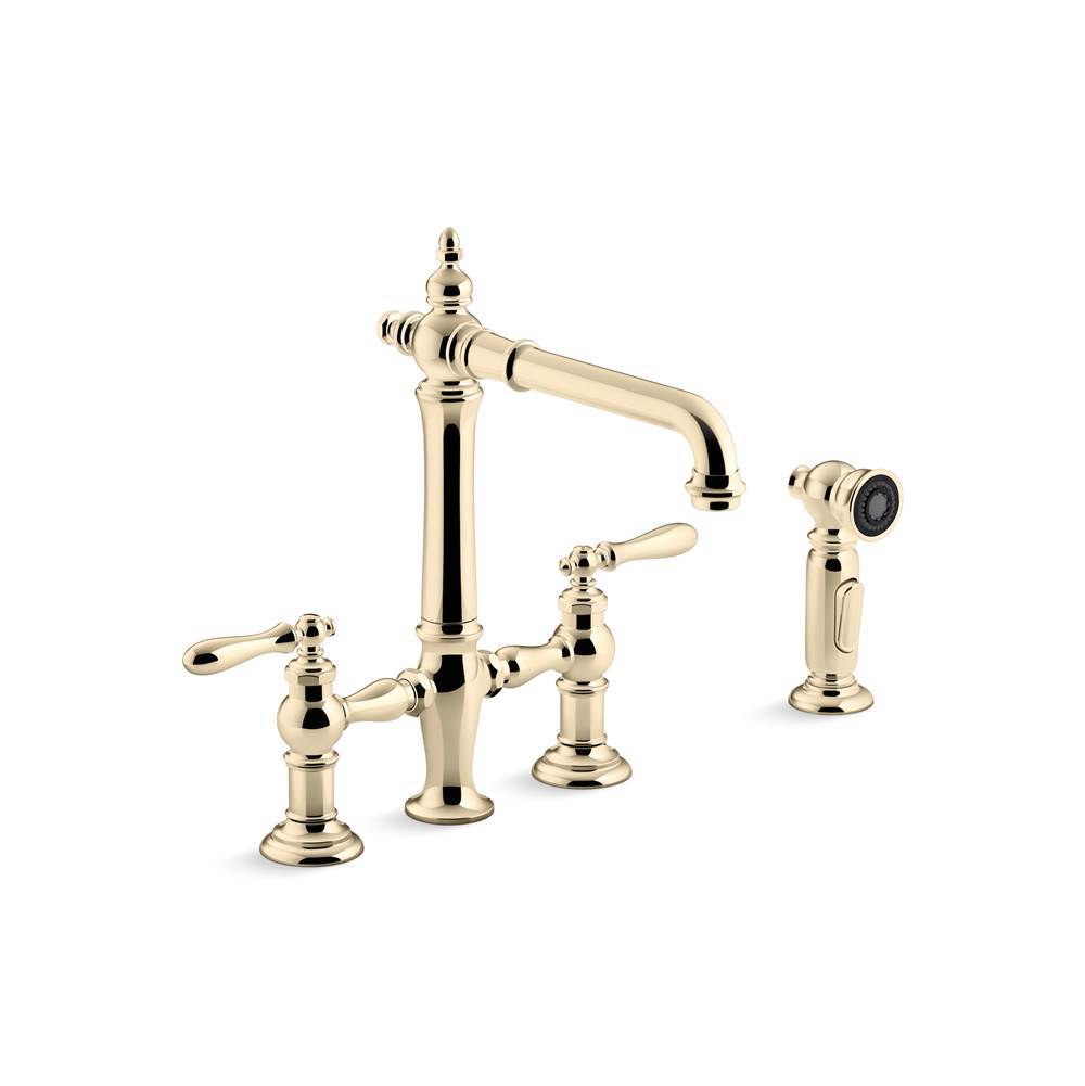 Artifacts  Two-hole bridge kitchen sink faucet with side sprayer