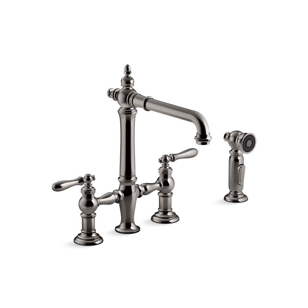 Artifacts  Two-hole bridge kitchen sink faucet with side sprayer
